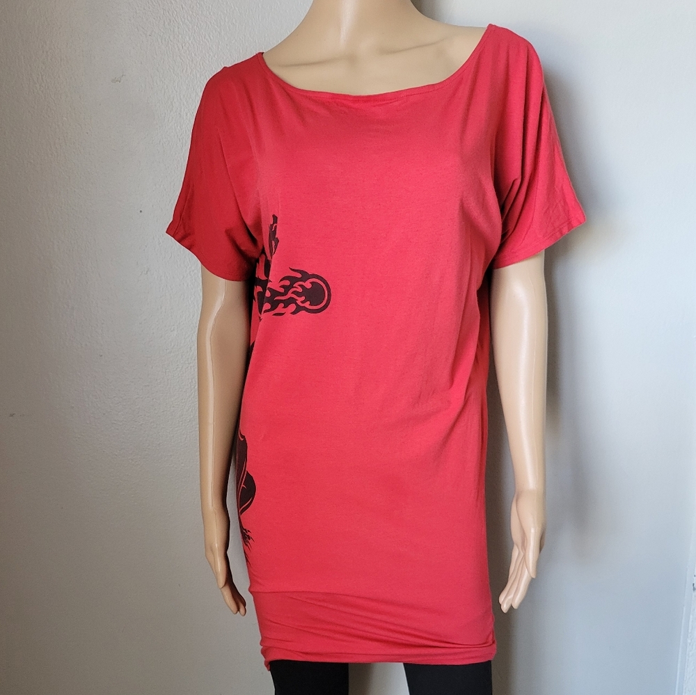 MOCO LOS ANGELES RED FIREBALL WHISKY SHORT SLEEVE LONG SHIRT/DRESS
